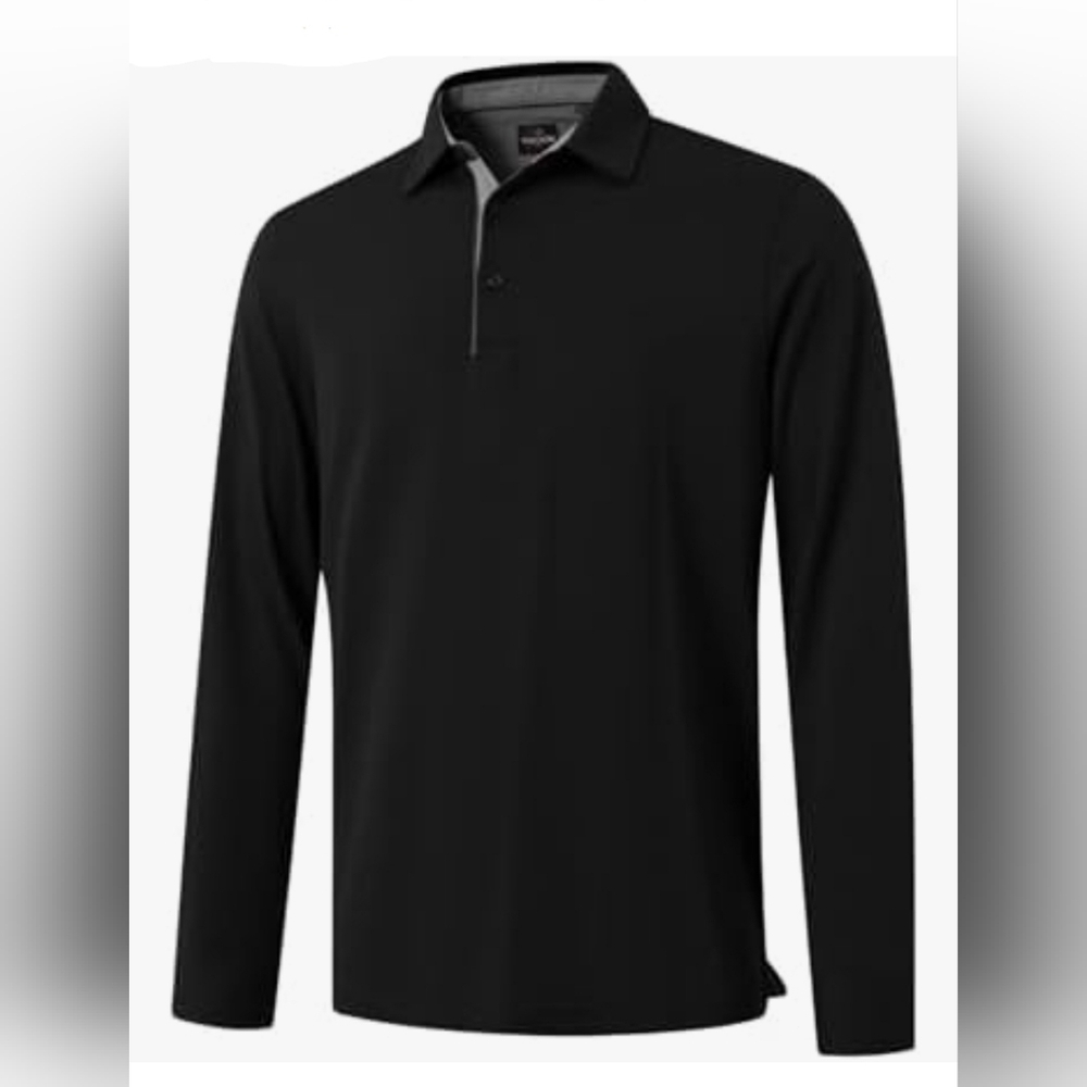 Men’s Long Sleeve Polo Shirt | Black | 2XL | Cotton Blend Smart Casual Business